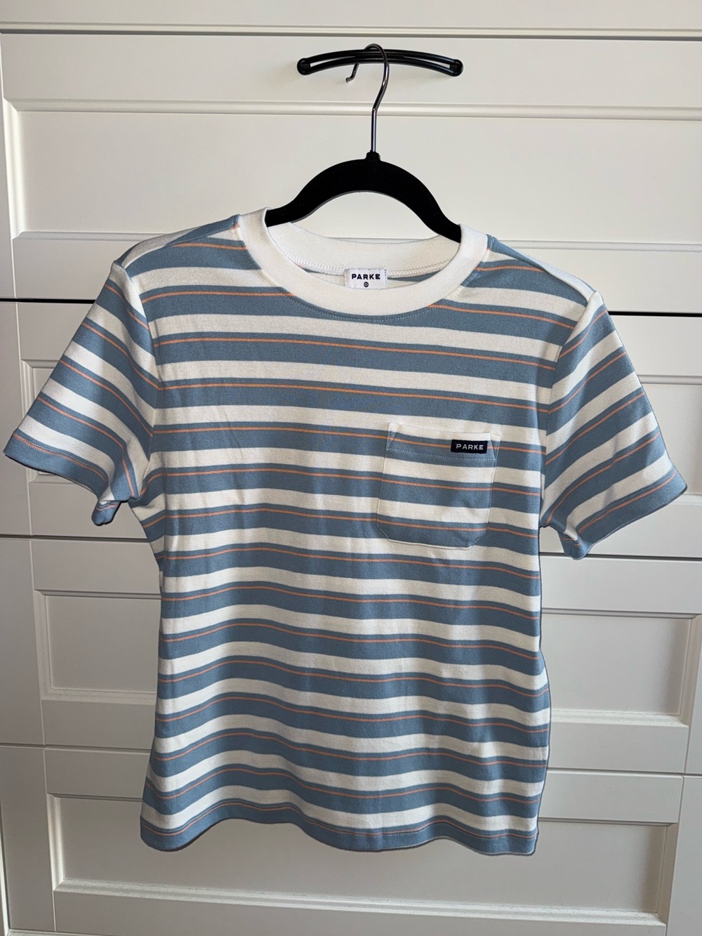 PARKE x Target Brand New Striped Pocket Tee in Blue, White & Tan Size XS